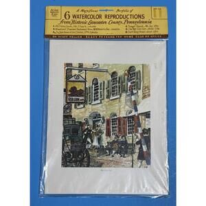 6 Vintage Lancaster County PA Watercolor Prints Portfolio On Heavy Vellum NOS